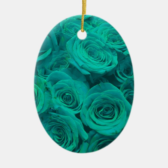 Adorno De Cerámica Hermosas flores verde azuladas de rosas verdes ver (Frente)