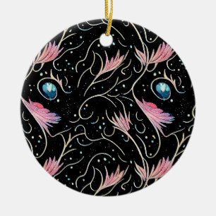 Adorno De Cerámica Hermosas Flores y Patrón de Swirls