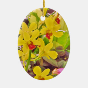 Adorno De Cerámica Hermosas orquídeas amarillas de otoño