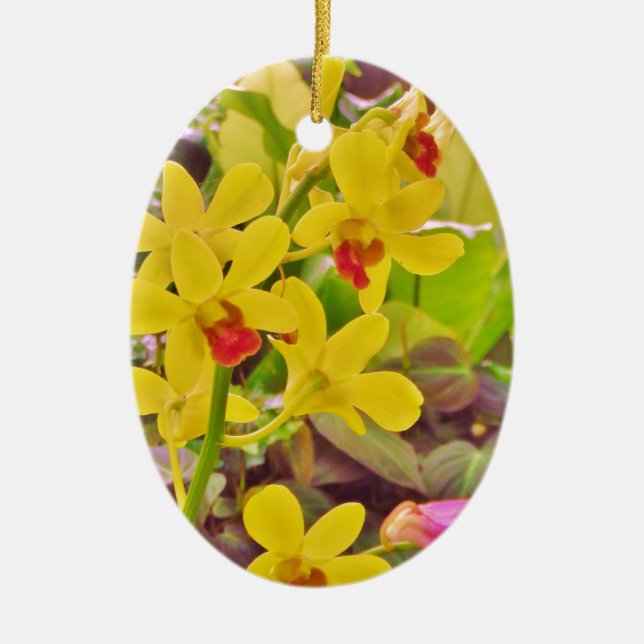 Adorno De Cerámica Hermosas orquídeas amarillas de otoño (Frente)