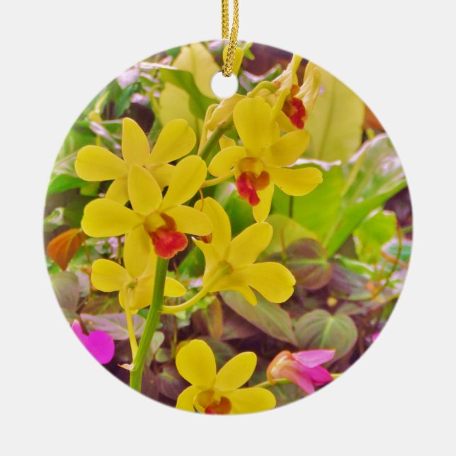 Adorno De Cerámica Hermosas orquídeas amarillas de otoño (Frente)
