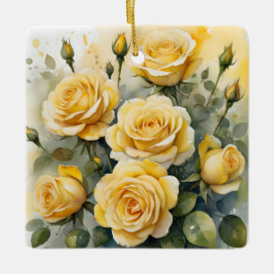 Adorno De Cerámica Hermosas rosas amarillas