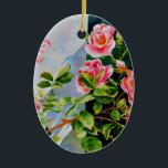Adorno De Cerámica Hermosas rosas rojas rojas blancas color agua flor<br><div class="desc">rosas rosas rosas contra una valla blanca de piquetes en las encantadoras acuarelas,  pintura original de acuarela,  perfecta para cualquier decoración o evento. - personalizable y diseño transferible.</div>