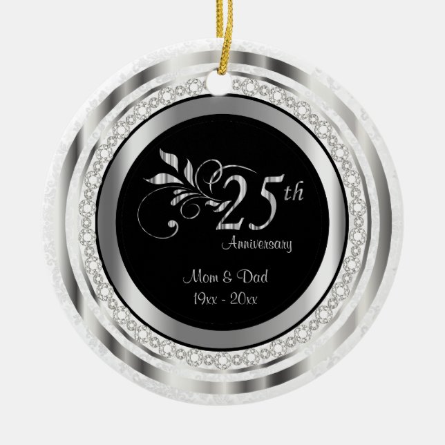 Adorno De Cerámica Hermoso 25° aniversario Boda de Plata (Frente)