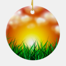 Adorno De Cerámica Hermoso amanecer sobre un campo de hierba