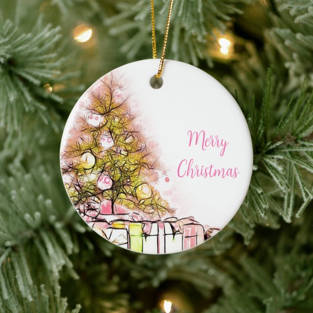 Adorno De Cerámica Hermoso árbol de Navidad con regalo (Árbol)