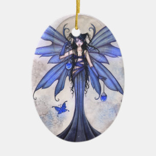 Adorno De Cerámica Hermoso Arte de Fantasía de Hada Azul y Mariposa