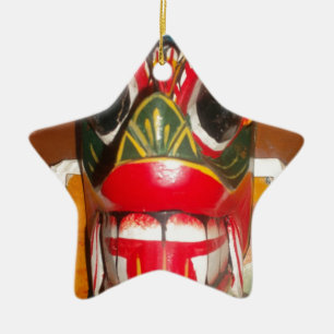 Adorno De Cerámica Hermoso arte tradicional cingalés de máscara de fu