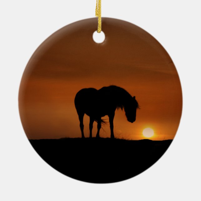 Adorno De Cerámica Hermoso caballo salvaje al amanecer (Atrás)