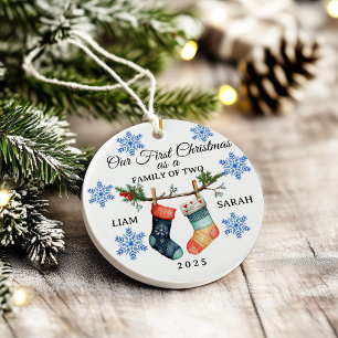 Adorno De Cerámica Hermoso calcetín de Navidad personalizado para fam