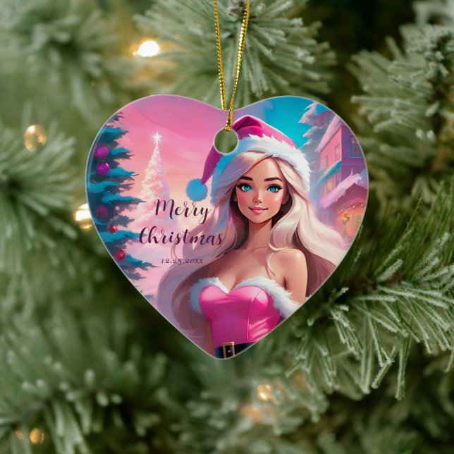 Adorno De Cerámica Hermoso Chica de Navidades rosados 01 (Árbol)