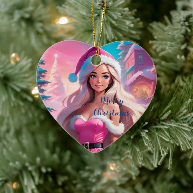 Adorno De Cerámica Hermoso Chica de Navidades rosados 01 (Árbol)