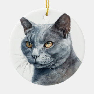 ADORNO DE CERÁMICA HERMOSO COLOR DE AGUA CARA DE GATO AZUL RUSO