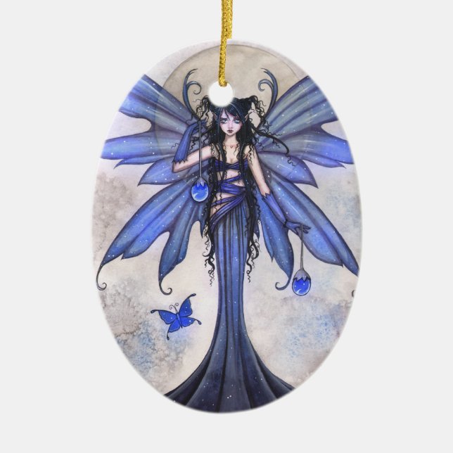Adorno De Cerámica Hermoso Fairy Azul y arte de fantasía mariposa (Frente)