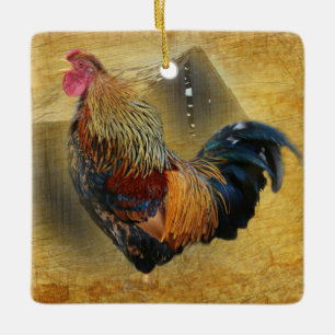 Adorno De Cerámica Hermoso gallo y rústico gallinero