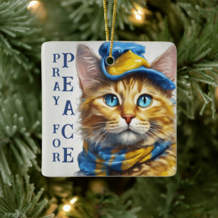 Adorno De Cerámica Hermoso gato amarillo con ojos azules - ucrania