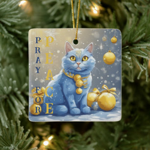 Adorno De Cerámica Hermoso gato amarillo con ojos azules - ucrania