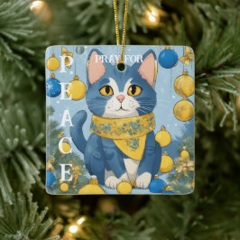 Adorno De Cerámica Hermoso gato amarillo con ojos azules - ucrania