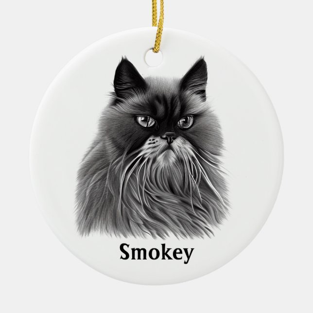 Adorno De Cerámica Hermoso gato persa con nombre opcional (Frente)
