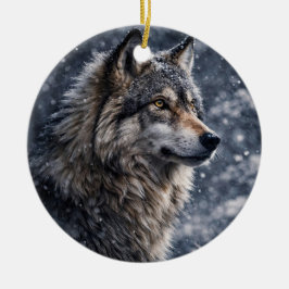 Adorno De Cerámica Hermoso Lobo en el Invierno Solsticio de Invierno