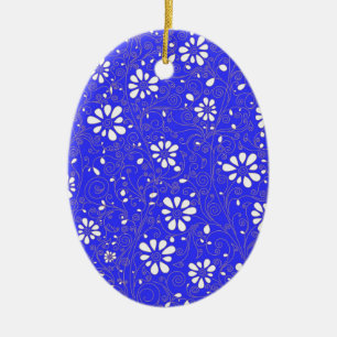 Adorno De Cerámica Hermoso patrón de flores clásico azul blanco