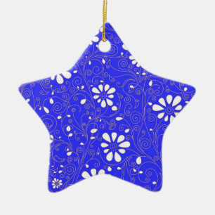 Adorno De Cerámica Hermoso patrón de flores clásico azul blanco