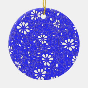 Adorno De Cerámica Hermoso patrón de flores clásico azul blanco