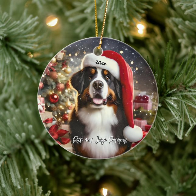Adorno De Cerámica Hermoso perro de montaña de Berna con Santa Hat (Árbol)