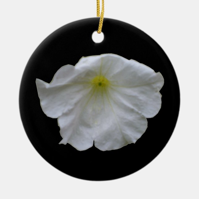 Adorno De Cerámica Hermoso Personalizado de White Petunia Cumpleaños (Frente)