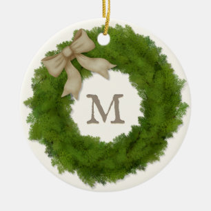 Adorno De Cerámica Hermoso Personalizado Monogramado de Cypress Wreat