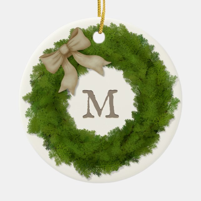 Adorno De Cerámica Hermoso Personalizado Monogramado de Cypress Wreat (Frente)