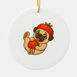 Adorno De Cerámica Hermoso pug con fresas dibujos animados dulce afru