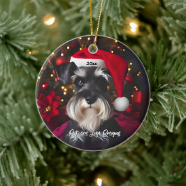 Adorno De Cerámica Hermoso Schnauzer en miniatura con Santa Hat