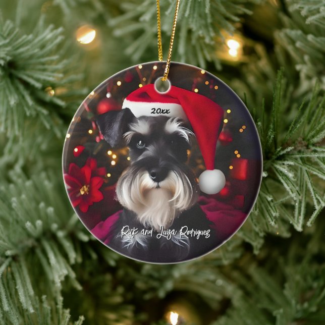 Adorno De Cerámica Hermoso Schnauzer en miniatura con Santa Hat (Árbol)