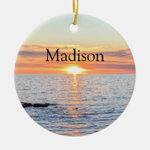 Adorno De Cerámica Hermoso Sunset Merry Christmas Custom Name
