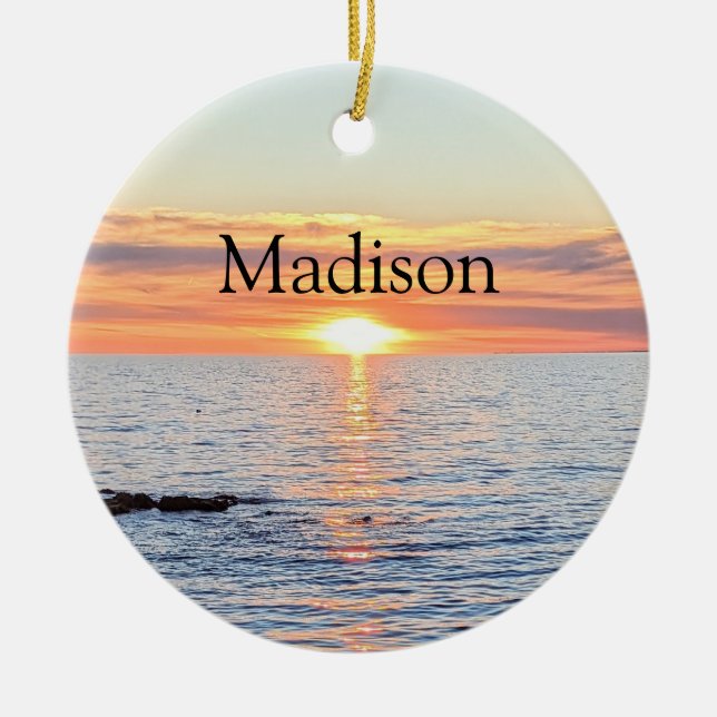 Adorno De Cerámica Hermoso Sunset Merry Christmas Custom Name (Frente)