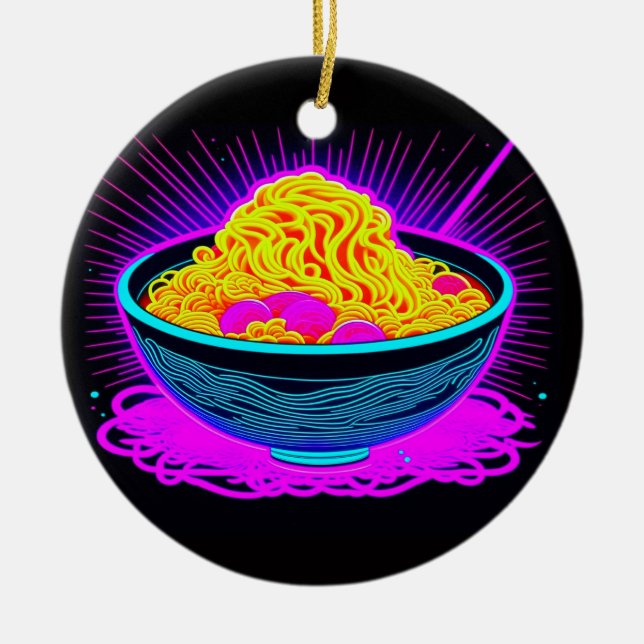 Adorno De Cerámica Hermoso tazón de Neon con fideos Ramen (Frente)