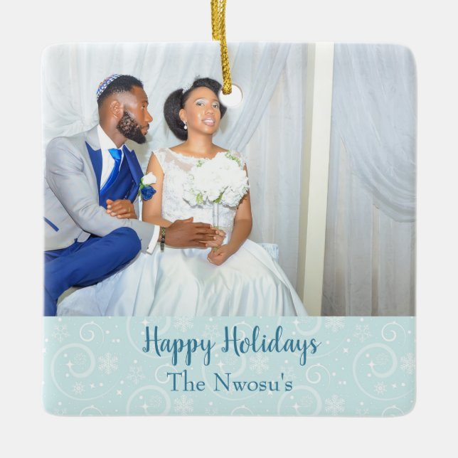 Adorno De Cerámica Hermoso tema de Boda fotográfico Snowflakes (Anverso)
