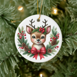 Adorno De Cerámica Hermoso wreath de ciervo de Navidad personalizado