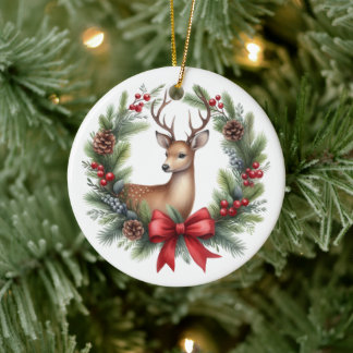 Adorno De Cerámica Hermoso wreath de ciervo de Navidad personalizado