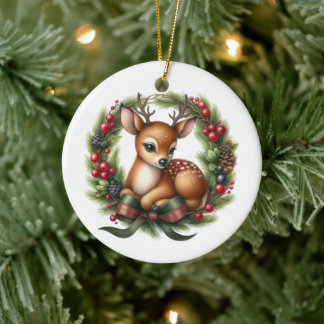 Adorno De Cerámica Hermoso wreath de ciervo de Navidad personalizado