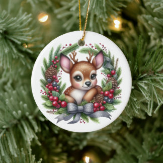 Adorno De Cerámica Hermoso wreath de ciervo personalizado para Navida
