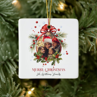 Adorno De Cerámica Hermosos Navidades Bauble Frame Vacaciones familia