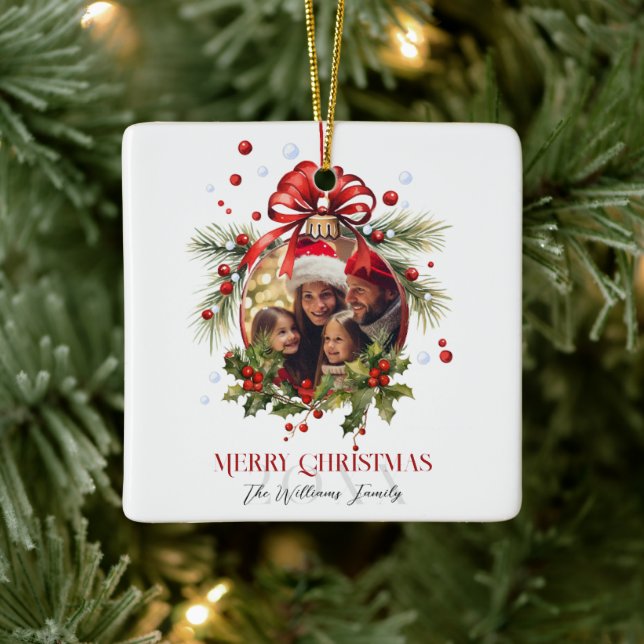 Adorno De Cerámica Hermosos Navidades Bauble Frame Vacaciones familia (Árbol)