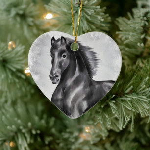 Adorno De Cerámica Hermosos Navidades del corazón del caballo negro