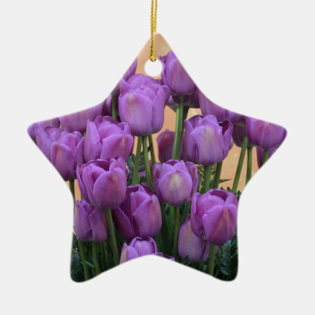 Adorno De Cerámica Hermosos tulipanes de primavera morada (Frente)