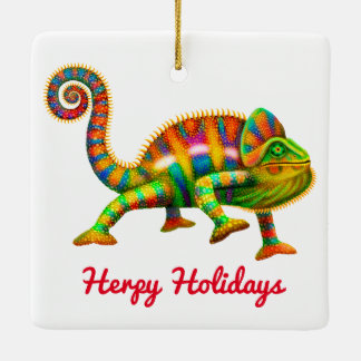 Adorno De Cerámica Herpy Holidays Chameleon Ornament