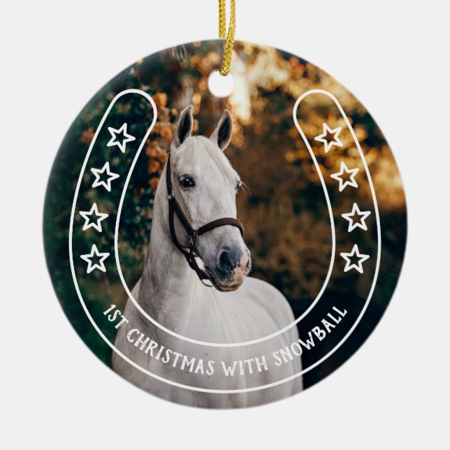 Adorno De Cerámica Herradura con estrellas Navidades con caballos (Frente)