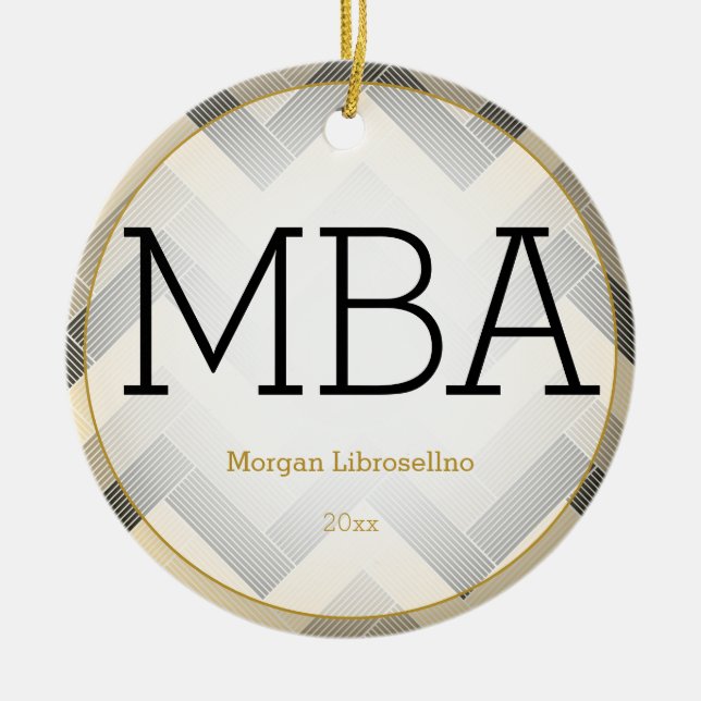 Adorno De Cerámica Herringbone Black Tan MBA Graduación Año (Frente)