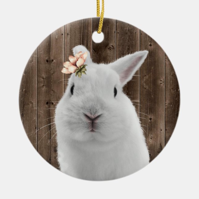 Adorno De Cerámica Hervidad floral blanca Rabbit Barn Wood (Frente)